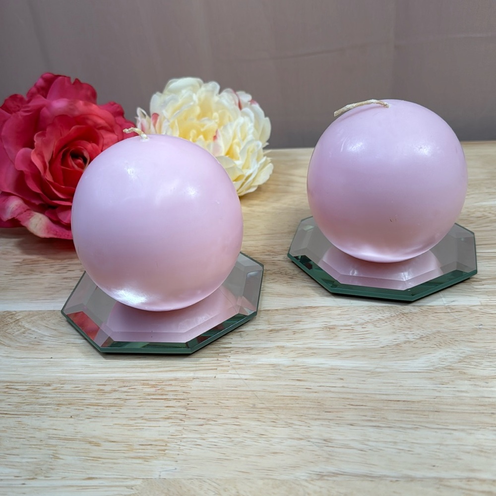 PartyLite 2 Ball Candles 3” Raspberry Rapture/Light Pink